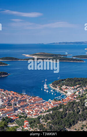 Aerial view of coastal town and islands, Hvar, Split, Croatia Stock Photo