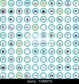 100 smuggled goods icons set, flat style Stock Vector