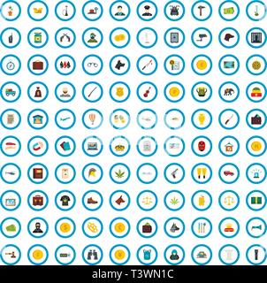 100 smuggling icons set, flat style Stock Vector