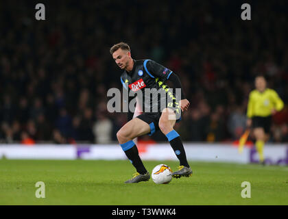 Emirates Stadium, London, UK. 11th Apr, 2019. UEFA Europa League football, quarter final, 1st leg, Arsenal versus Napoli; Fabian of Napoli Credit: Action Plus Sports/Alamy Live News Stock Photo