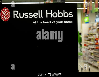 Kiev, Ukraine. 11th Apr, 2019. A banner with Russell Hobbs logo seen at the store. Credit: Igor Golovniov/SOPA Images/ZUMA Wire/Alamy Live News Stock Photo