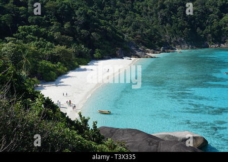 Similan, Thailand. 08th Mar, 2019. Speedboats lie in the crystal clear waters of the 'Ao Kuerk' bay on the island of Ko Similan. Ko Similan is the name-giving island of a total of nine islands in the Andaman Sea. The uninhabited islands together with two other islands form the Mu Ko Similan National Park. Credit: Alexandra Schuler/dpa/Alamy Live News Stock Photo