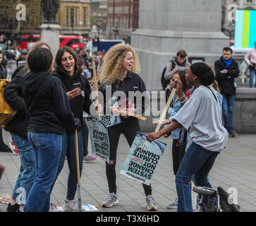 London, UK. 12th Apr 2019.  Students gathered in Trafalgar Square to protest agains Climate changing and the lack of Government help tackling the issue Credit: Paul Quezada-Neiman/Alamy Live News Stock Photo