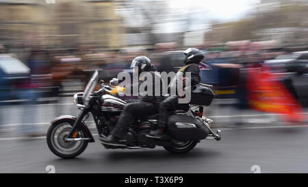 London, UK. 12th Apr 2019. Thousands of bikers take part in a rally called 'Rolling Thunder' in central London in support of 'Soldier F, a 77-year-old Army veteran who faces charges of murder after killing two civil rights demonstrators in Londonderry, Northern Ireland, in 1972, on what became known as Bloody Sunday. Credit: Stephen Chung/Alamy Live News Stock Photo