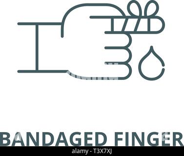Bandaged finger line icon, vector. Bandaged finger outline sign, concept symbol, flat illustration Stock Vector