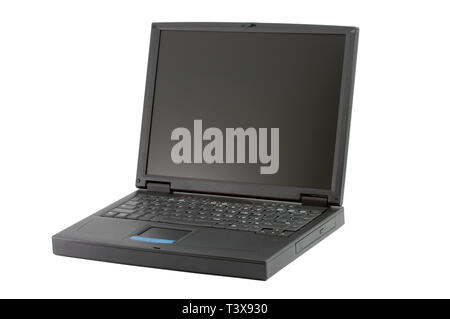 Old type laptop. Isolated on white background. Stock Photo