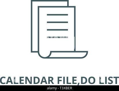 Calendar file,do list line icon, vector. Calendar file,do list outline sign, concept symbol, flat illustration Stock Vector