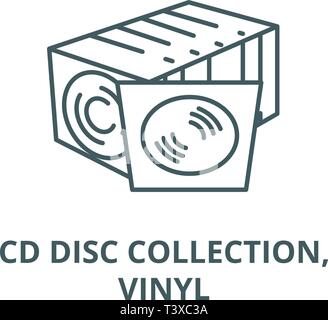 Cd disc collection,vinyl line icon concept. Cd disc collection,vinyl ...