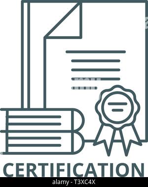 Certification line icon, vector. Certification outline sign, concept symbol, flat illustration Stock Vector