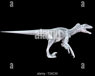 3d rendering of a white wired dino isoalted on black background Stock Photo