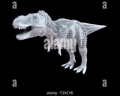 3d rendering of a white wired dino isoalted on black background Stock Photo