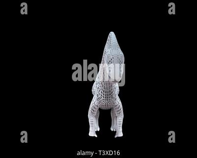 3d rendering of a white wired dino isoalted on black background Stock Photo