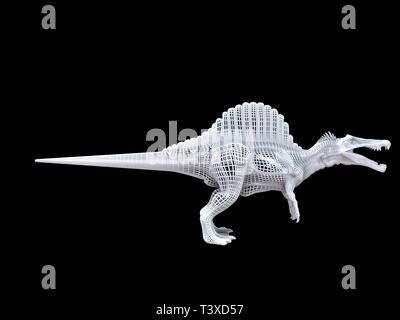 3d rendering of a white wired dino isoalted on black background Stock Photo