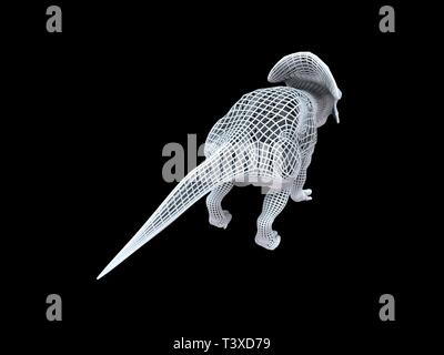 3d rendering of a white wired dino isoalted on black background Stock Photo