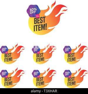 Fire Hot Sale tags set vector badges template Best item, best deal Stock Vector