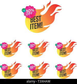 Fire Hot Sale tags set vector badges template Best item, best deal Stock Vector