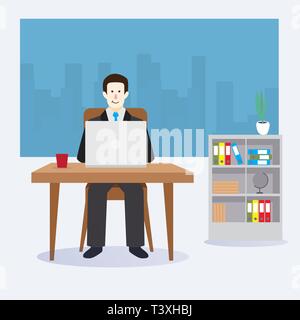 Business man in a suit working on a laptop Stock Vector