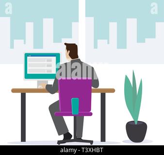 Business man in a suit working on a laptop Stock Vector