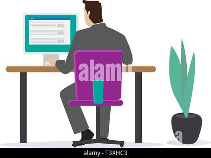 Business man in a suit working on a laptop Stock Vector