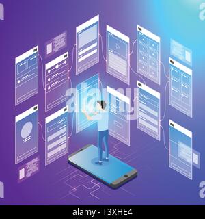 Mobile Application development vector isometric illustrations Stock Vector