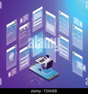 Mobile Application development vector isometric illustrations Stock Vector