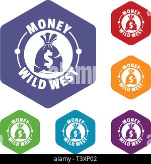 Money wild west icons vector hexahedron Stock Vector
