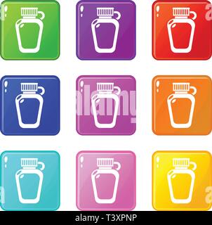 Paintball flask ammunition icons set 9 color collection Stock Vector