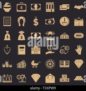 Deposit in bank icons set, simple style Stock Vector