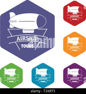 Sky dirigible icons vector hexahedron Stock Vector