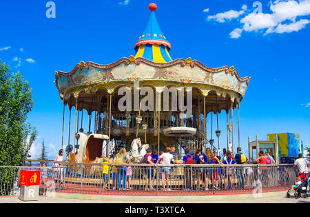 BARCELONA, SPAIN - JULY 13, 2016:Carrousel at Tibidabo Amusement Park. Park is the oldest amusement park in Spain Stock Photo