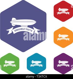 Trip dirigible icons vector hexahedron Stock Vector