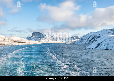 Cruising between the islands in Winter in Norway Stock Photo