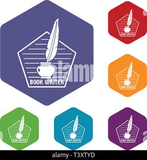 Book writer icons vector hexahedron Stock Vector