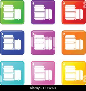 Paintball barell equipment icons set 9 color collection Stock Vector