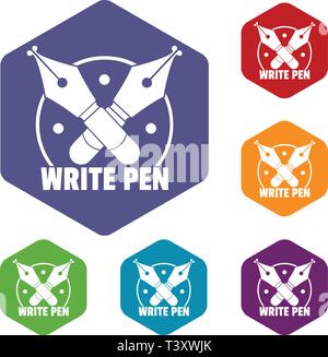 Write pen icons vector hexahedron Stock Vector