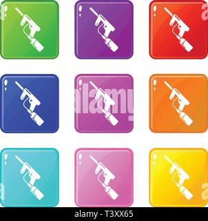 Paintball gun charging icons set 9 color collection Stock Vector