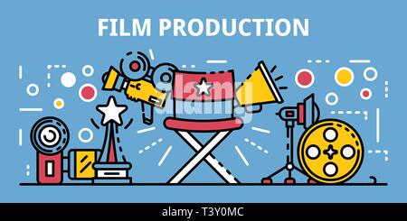 Film production banner, outline style Stock Vector
