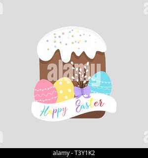 Easter baking and eggs. Vector illustration of Easter cake. Religious holiday. Stock Vector