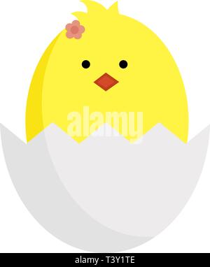 Baby chicken in egg. Vector easter illustration. Yellow chicken in eggshell. Stock Vector