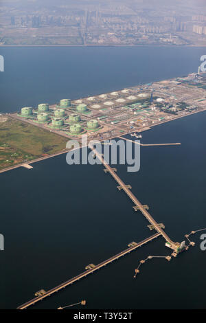 Aerial view of commercial dock, Busan, South Korea Stock Photo