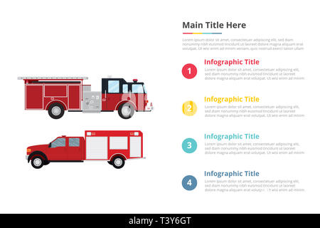 firefighter truck infographics template with 4 points of free space text description - vector illustration Stock Photo