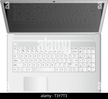 White laptop realistic vector illustration, top view Stock Vector