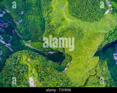 Wulong Karst limestone rock formations in Longshui Gorge Difeng. An important constituent part of the Wulong Karst World Natural Heritage. China Stock Photo