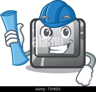 Architect button B isolated with the cartoon Stock Vector