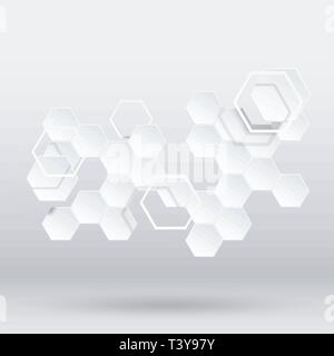 Hexagon geometric piece and frame abstract white background. Vector illustration paper art and 3d style concept for technology and science, molecule,  Stock Vector