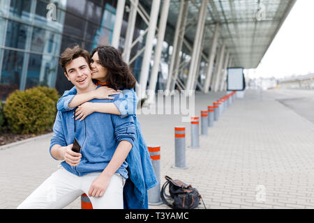 Young pretty couple - boy and girl spend time together. Stock Photo