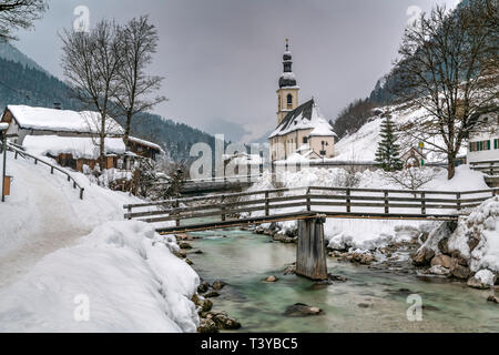 Church of St. Sebastian in Ramsau, Berchtesgaden, Bavaria, Germany Stock Photo