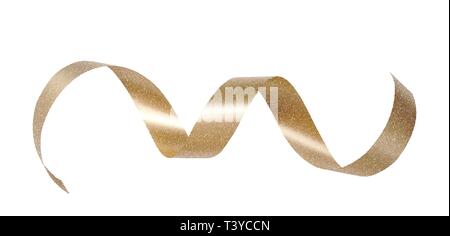 Beautiful decorative golden bow with long ribbon isolated on white background. Vector gold bow. Holiday decoration illustration Stock Vector