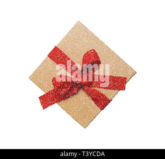 Vector gift box icon illustration with red bow, point style pictogram, present symbol isolated on white background Stock Vector