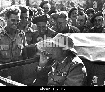 Winston Churchill at the front during the Italian campaign.24th August 1944 Stock Photo